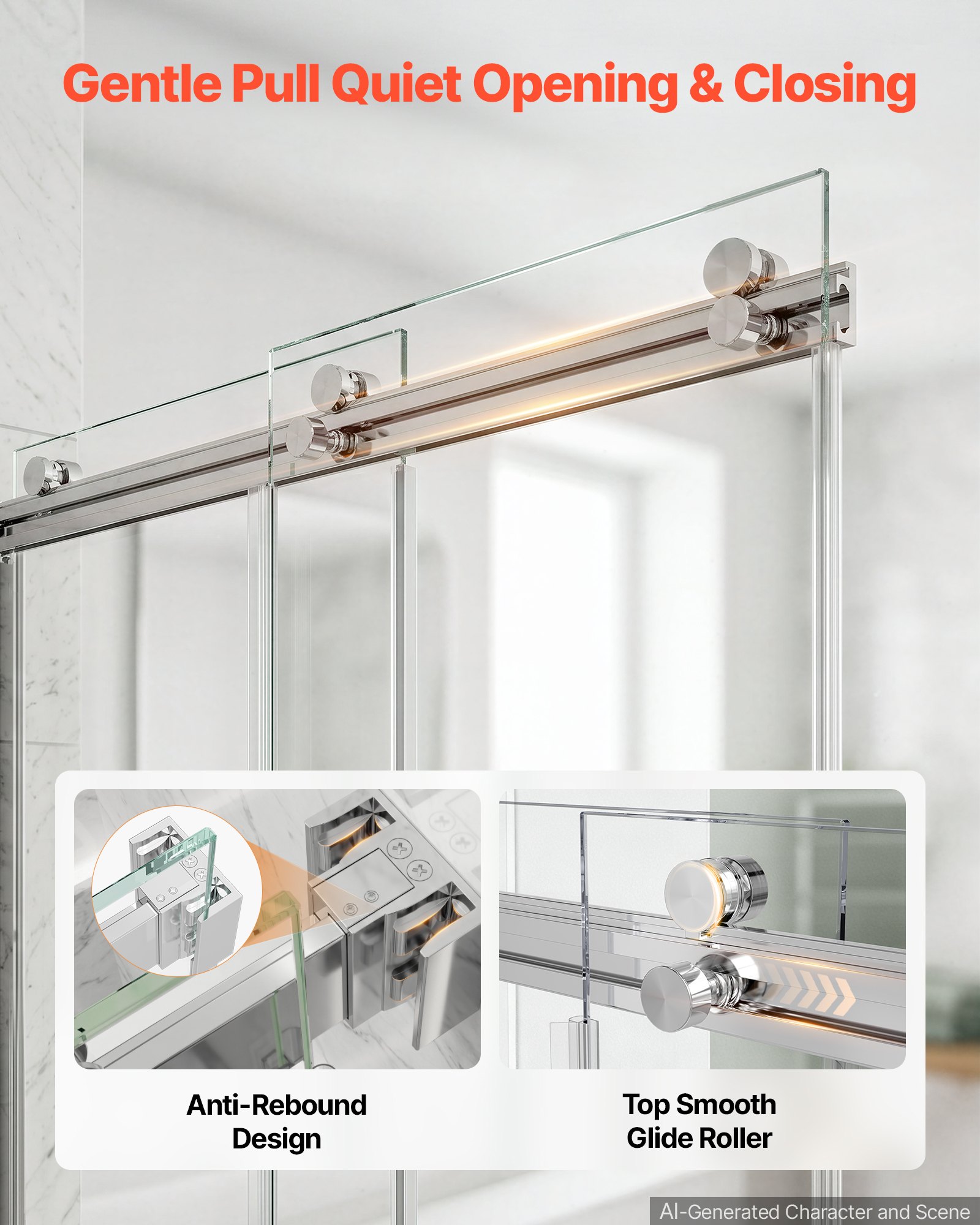 VEVOR Bathtub Shower Door 60"W x 60"H Frameless Bypass Sliding Doors Silver, 5/16" Clear Tempered Glass, Double Sliding Tub Shower Doors with 2 Stainless Steel Handles, Nano Coating, for Bathroom Tubs