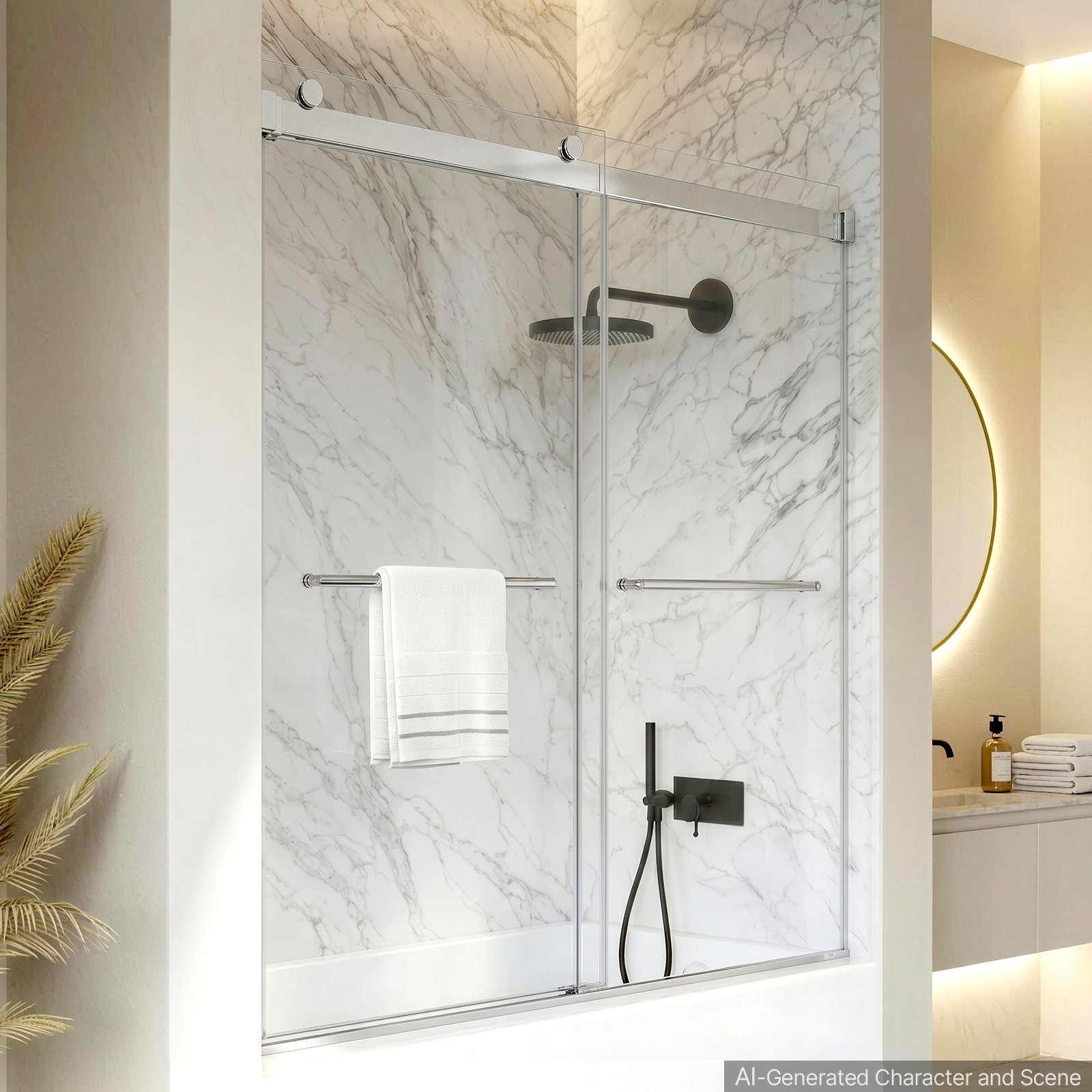 VEVOR Bathtub Shower Door 60"W x 60"H Frameless Bypass Sliding Doors Silver, 5/16" Clear Tempered Glass, Double Sliding Tub Shower Doors with 2 Stainless Steel Handles, Nano Coating, for Bathroom Tubs