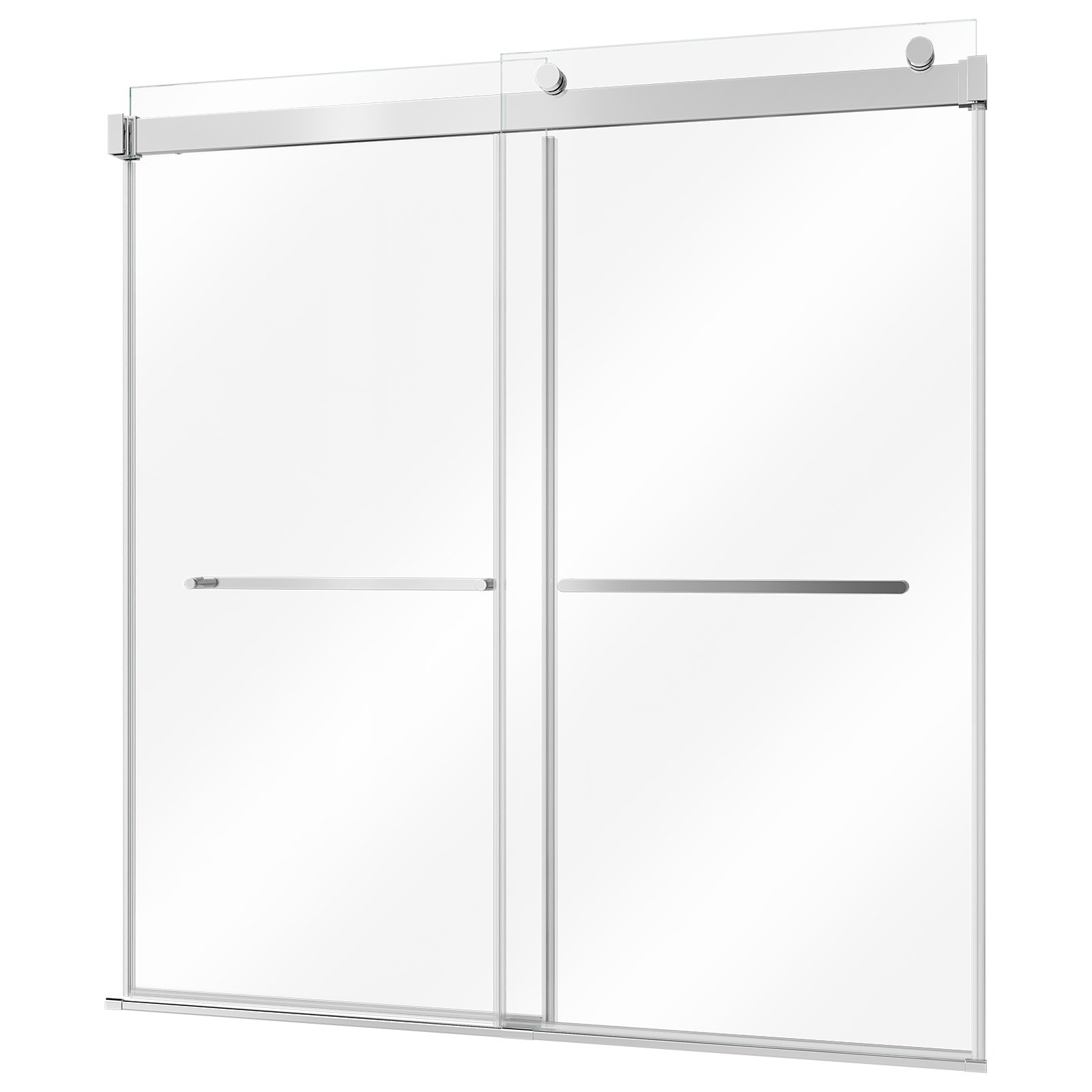 VEVOR Bathtub Shower Door 60"W x 60"H Frameless Bypass Sliding Doors Silver, 5/16" Clear Tempered Glass, Double Sliding Tub Shower Doors with 2 Stainless Steel Handles, Nano Coating, for Bathroom Tubs