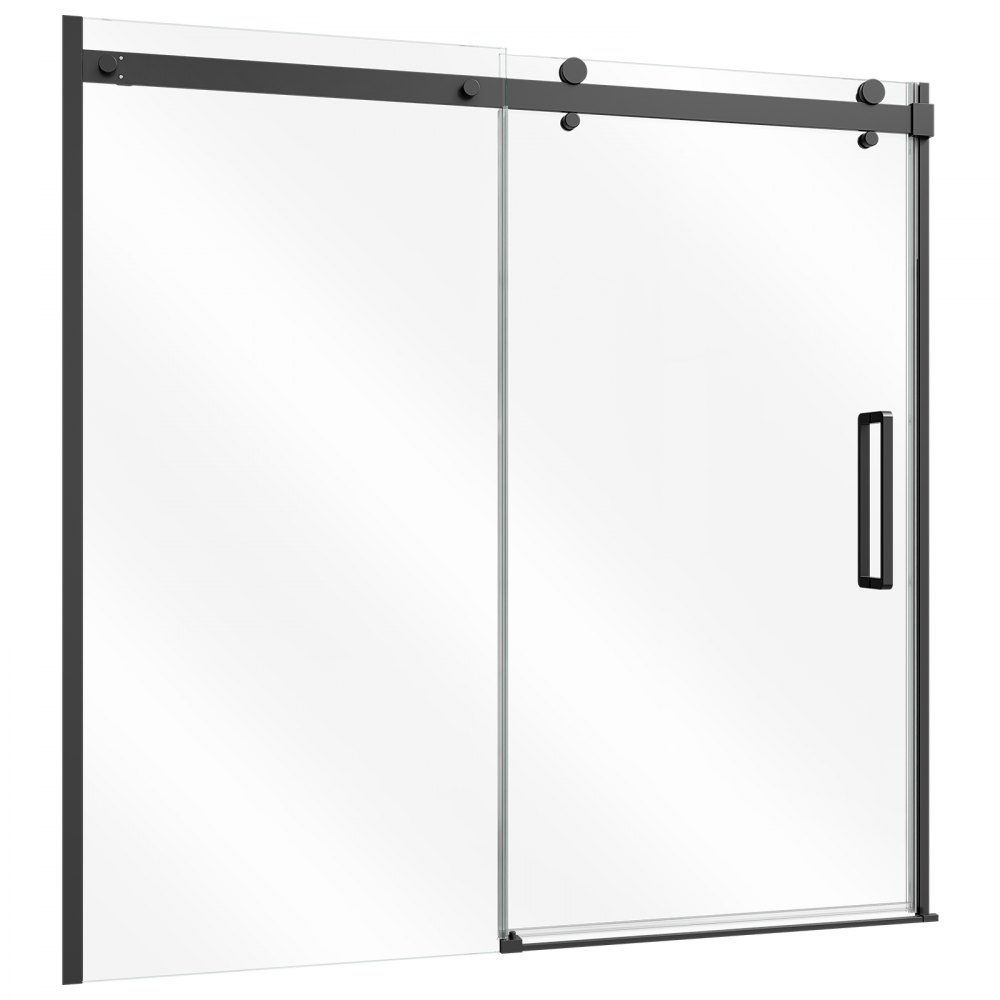 VEVOR Bathtub Shower Door 60" W x 60" H Semi-Frameless Sliding Door Black, 5/16" Thick Clear Tempered Glass, Sliding Tub Shower Door with 2 Stainless Steel Handles, Nano Coating, for Bathroom Tubs