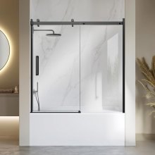 VEVOR Bathtub Shower Door 60" W x 60" H Semi-Frameless Sliding Door Black, 5/16" Thick Clear Tempered Glass, Sliding Tub Shower Door with 2 Stainless Steel Handles, Nano Coating, for Bathroom Tubs