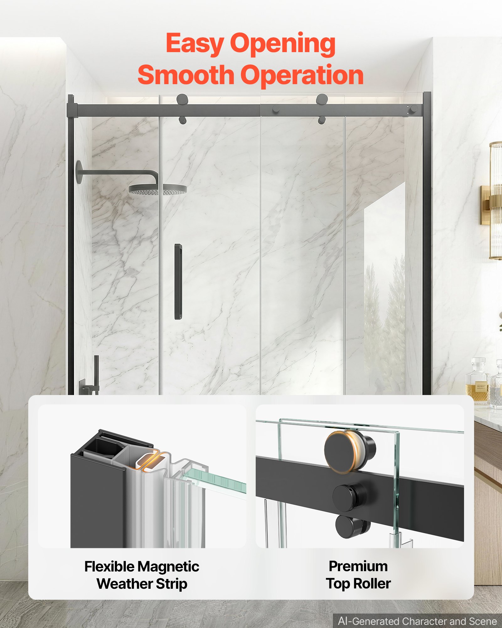 VEVOR Bathtub Shower Door 60" W x 60" H Semi-Frameless Sliding Door Black, 5/16" Thick Clear Tempered Glass, Sliding Tub Shower Door with 2 Stainless Steel Handles, Nano Coating, for Bathroom Tubs