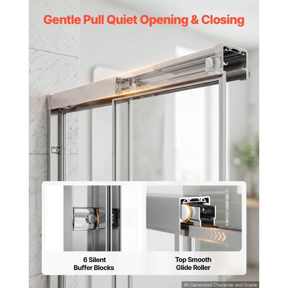 VEVOR Bathtub Shower Door 60" W x 60" H Semi-Frameless Bypass Sliding Doors, 1/4" Clear Tempered Glass, Aluminum Slim Frame, Double Sliding Tub Shower Doors with 2 Stainless Steel Handles, Silver