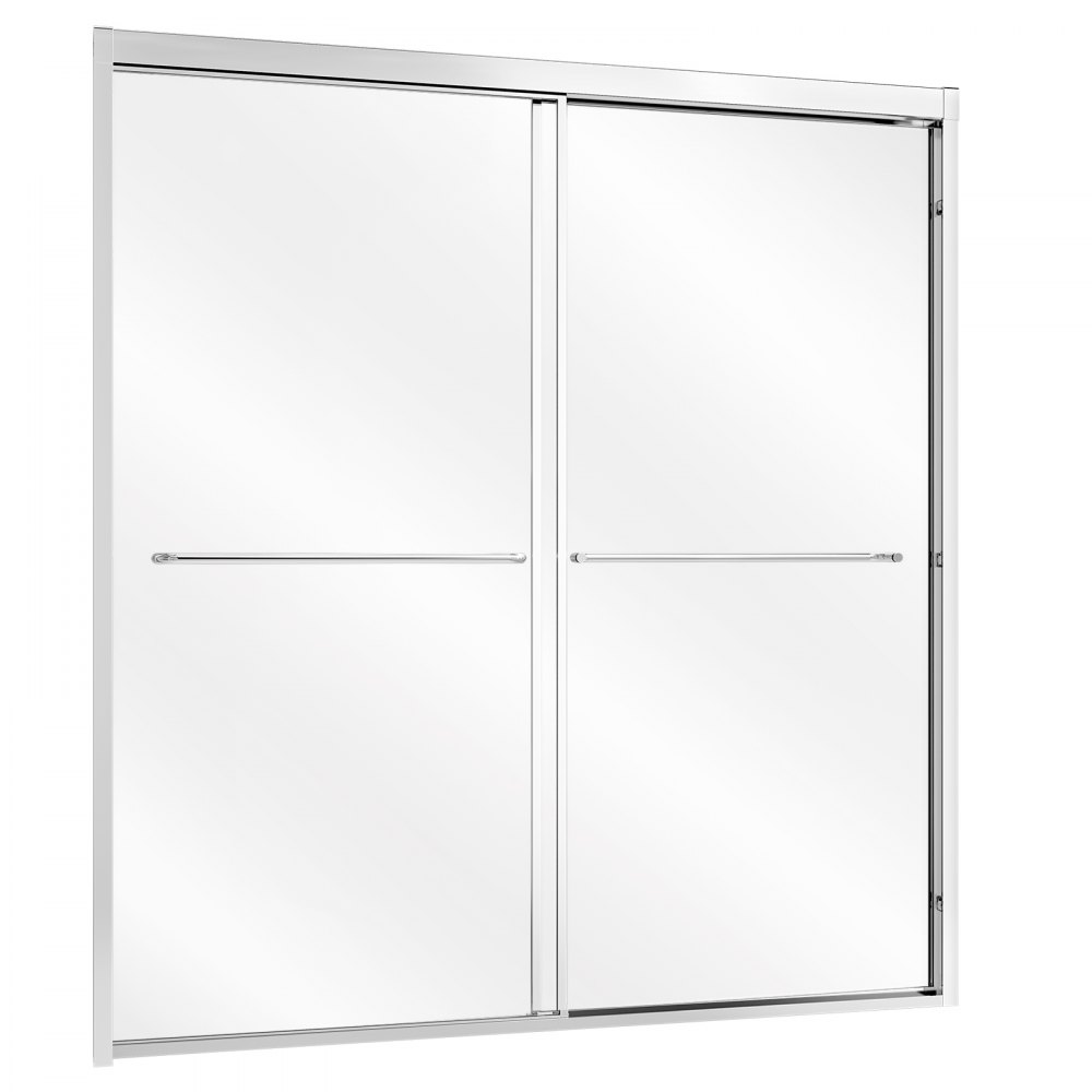 VEVOR Bathtub Shower Door 60" W x 60" H Semi-Frameless Bypass Sliding Doors, 1/4" Clear Tempered Glass, Aluminum Slim Frame, Double Sliding Tub Shower Doors with 2 Stainless Steel Handles, Silver