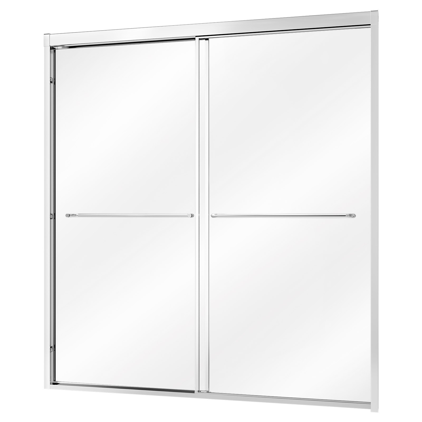 VEVOR Bathtub Shower Door 60" W x 60" H Semi-Frameless Bypass Sliding Doors, 1/4" Clear Tempered Glass, Aluminum Slim Frame, Double Sliding Tub Shower Doors with 2 Stainless Steel Handles, Silver