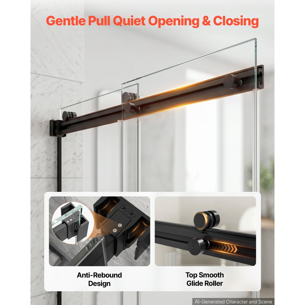 VEVOR Bathtub Shower Door 60"W x 60"H Frameless Bypass Sliding Doors Black, 5/16" Clear Tempered Glass, Double Sliding Tub Shower Doors with 2 Stainless Steel Handles, Nano Coating, for Bathroom Tubs