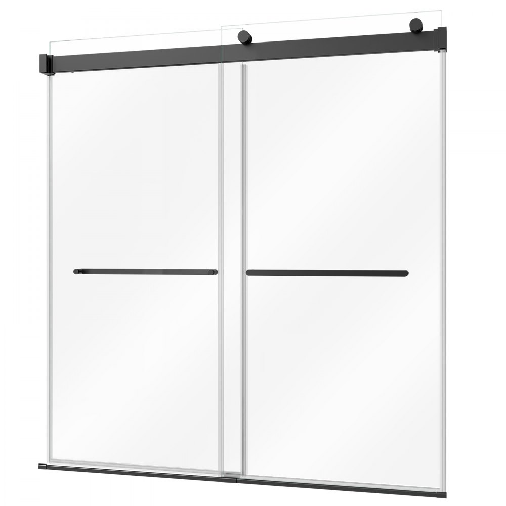VEVOR Bathtub Shower Door 60"W x 60"H Frameless Bypass Sliding Doors Black, 5/16" Clear Tempered Glass, Double Sliding Tub Shower Doors with 2 Stainless Steel Handles, Nano Coating, for Bathroom Tubs