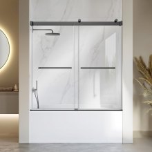 VEVOR Bathtub Shower Door 60"W x 60"H Frameless Bypass Sliding Doors Black, 5/16" Clear Tempered Glass, Double Sliding Tub Shower Doors with 2 Stainless Steel Handles, Nano Coating, for Bathroom Tubs