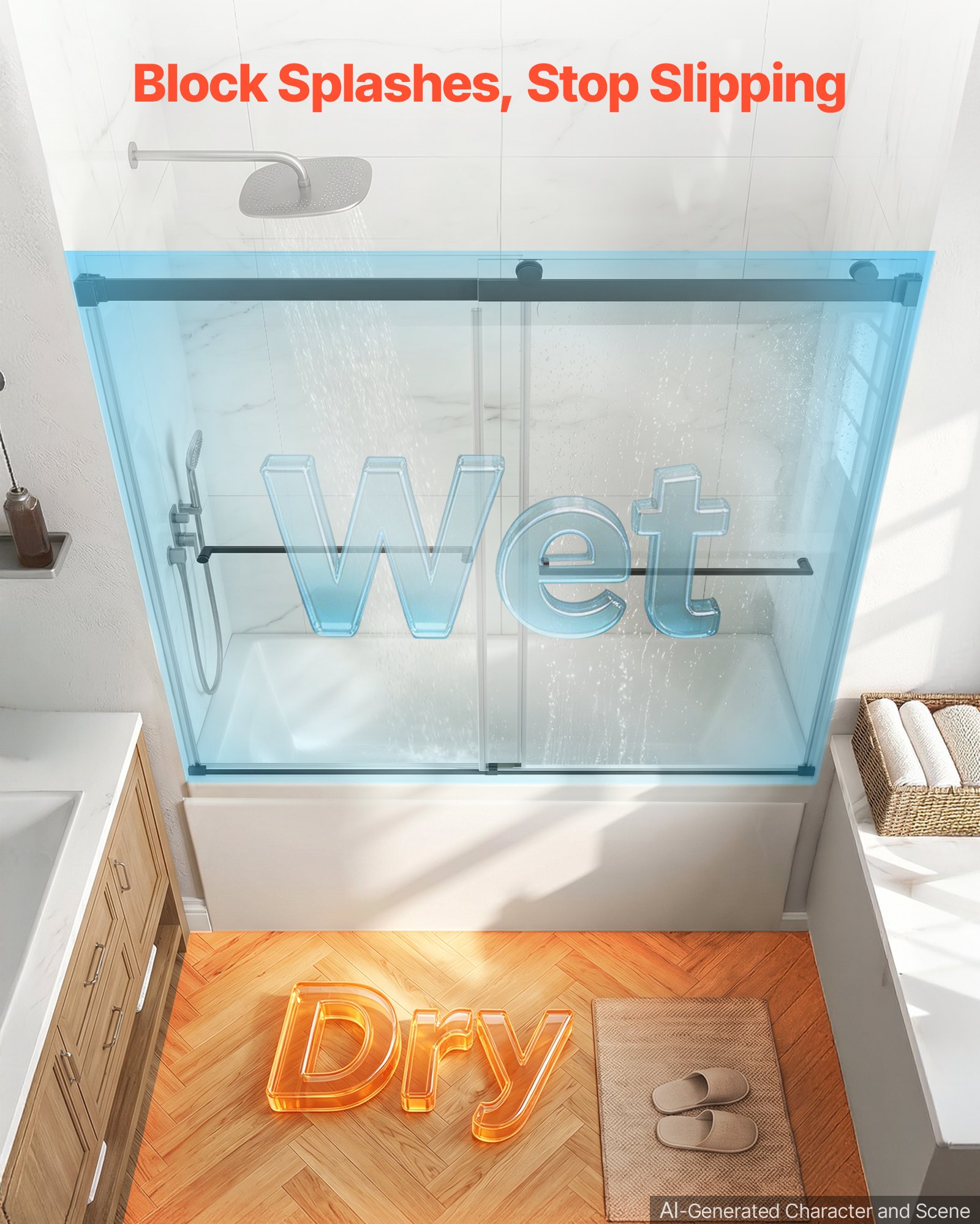 VEVOR Bathtub Shower Door 60"W x 60"H Frameless Bypass Sliding Doors Black, 5/16" Clear Tempered Glass, Double Sliding Tub Shower Doors with 2 Stainless Steel Handles, Nano Coating, for Bathroom Tubs
