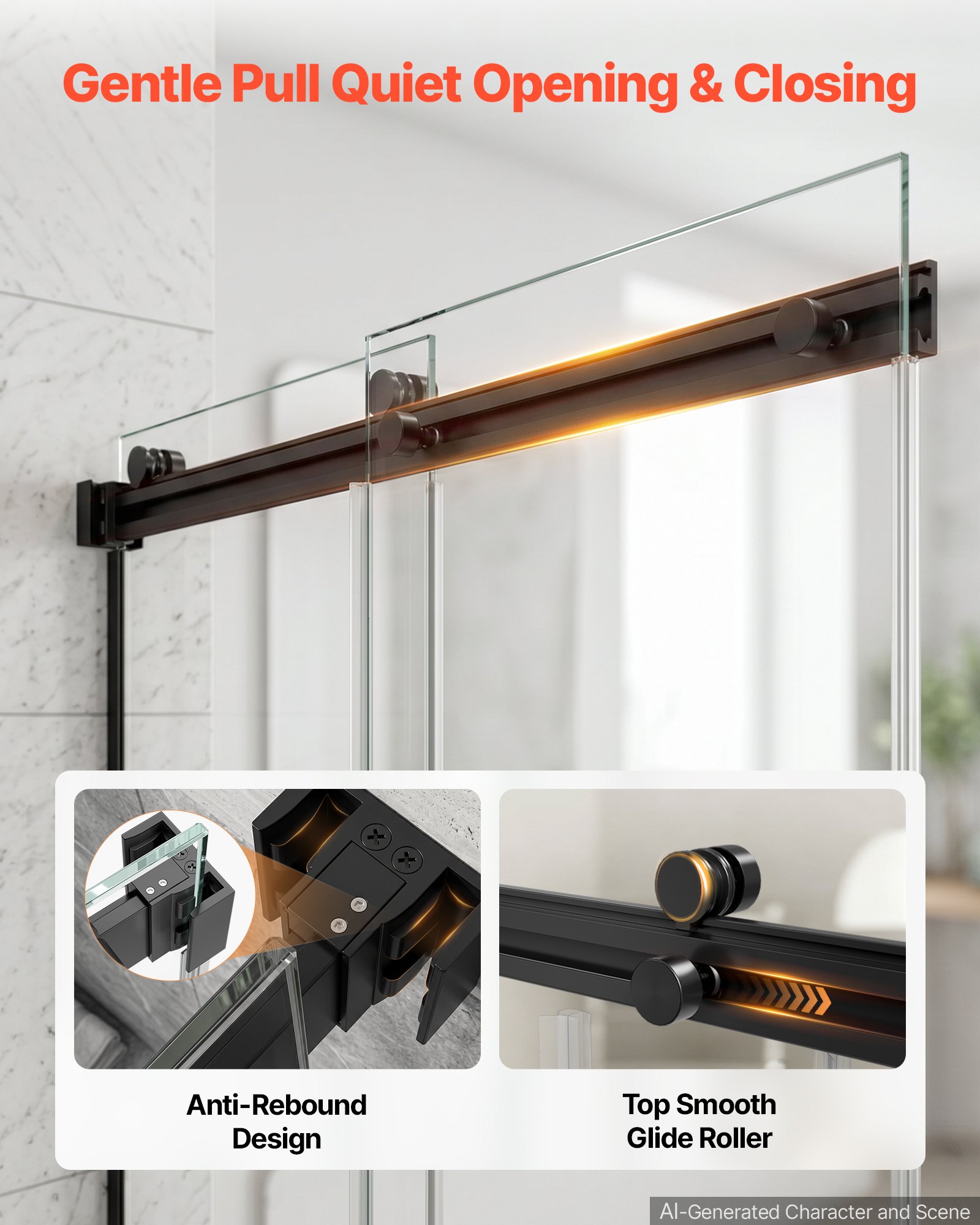 VEVOR Bathtub Shower Door 60"W x 60"H Frameless Bypass Sliding Doors Black, 5/16" Clear Tempered Glass, Double Sliding Tub Shower Doors with 2 Stainless Steel Handles, Nano Coating, for Bathroom Tubs