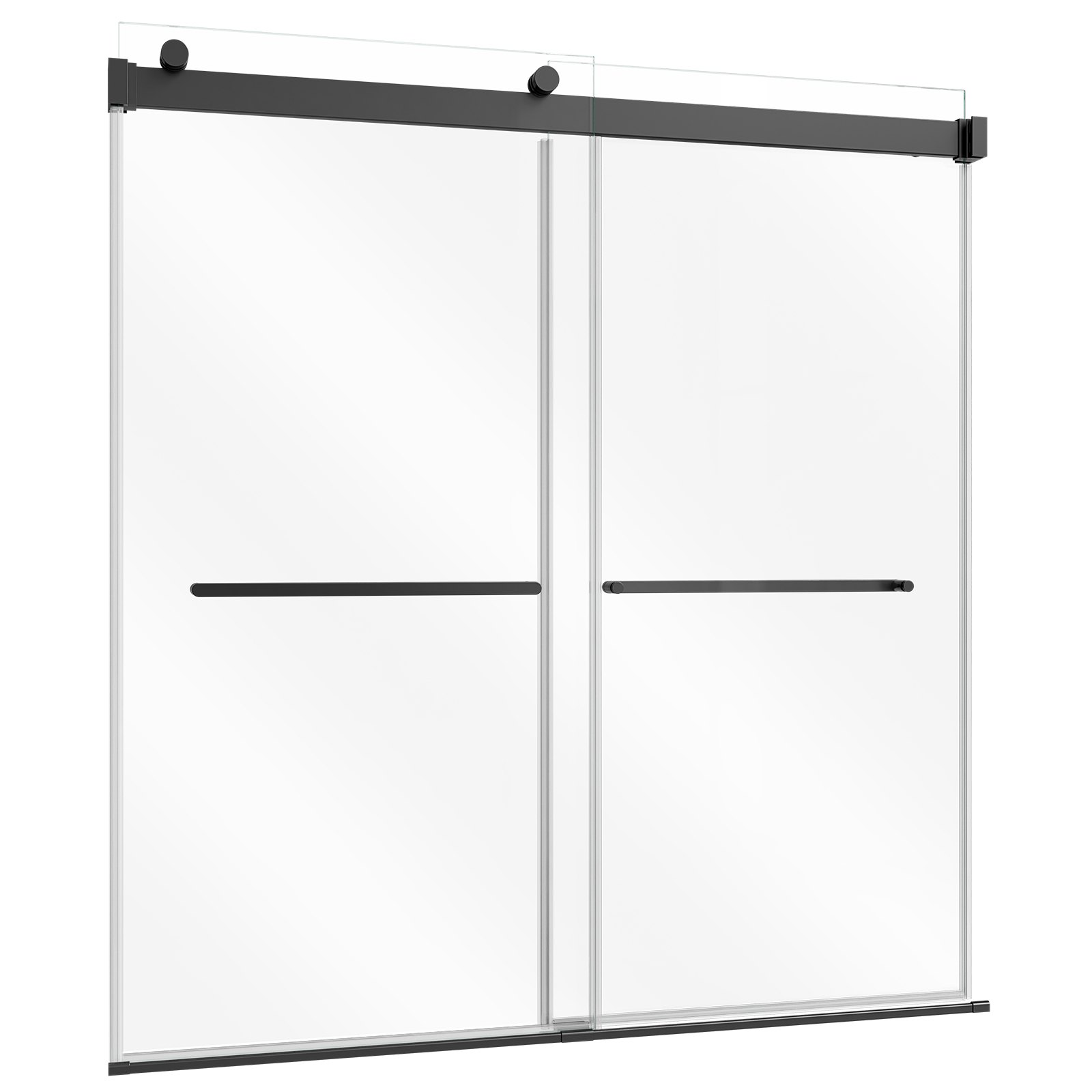 VEVOR Bathtub Shower Door 60"W x 60"H Frameless Bypass Sliding Doors Black, 5/16" Clear Tempered Glass, Double Sliding Tub Shower Doors with 2 Stainless Steel Handles, Nano Coating, for Bathroom Tubs
