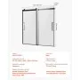 VEVOR Frameless Sliding Bathtub Door, 1422-1524 mm x 1524 mm, Frameless Shower Glass Door, Frameless Double Sliding Tub Door with 5/16 in Clear Tempered Glass and Stainless Steel Handle, Black Finish
