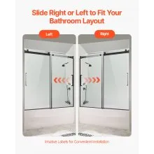 VEVOR Frameless Sliding Bathtub Door 56-60 in.W x 60 in.H Frameless Shower Door