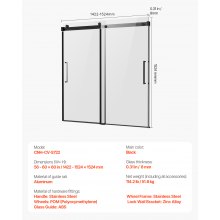 VEVOR Frameless Sliding Bathtub Door 1422-1524 mm x 1524 mm Frameless Shower Door