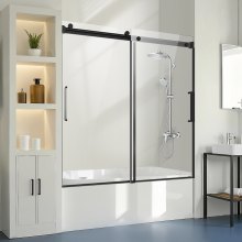 VEVOR Frameless Sliding Bathtub Door 56-60 in.W x 60 in.H Frameless Shower Door