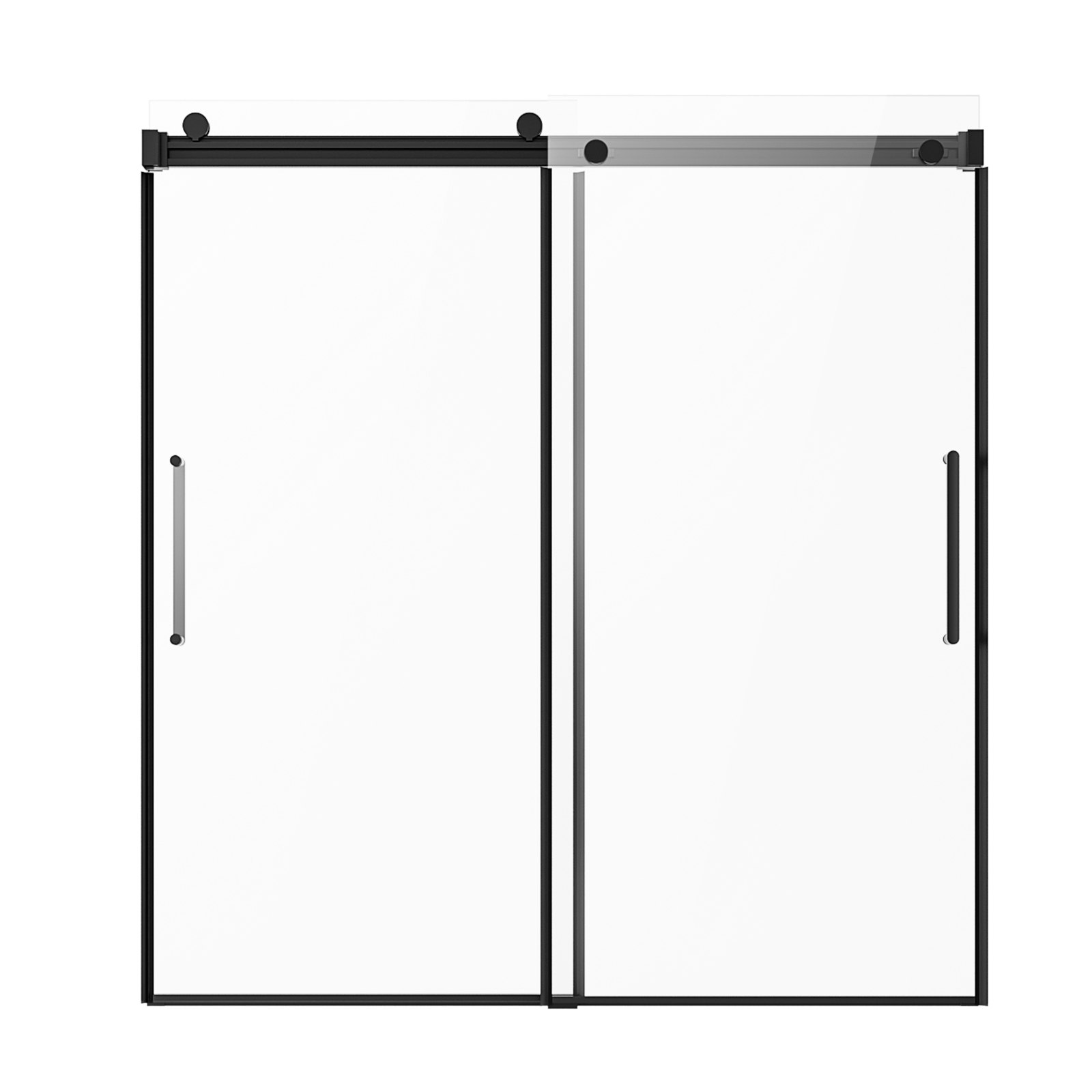 VEVOR Frameless Sliding Bathtub Door, 56-60 in.W x 60 in.H, Frameless Shower Glass Door, Frameless Double Sliding Tub Door with 5/16 in Clear Tempered Glass and Stainless Steel Handle, Black Finish