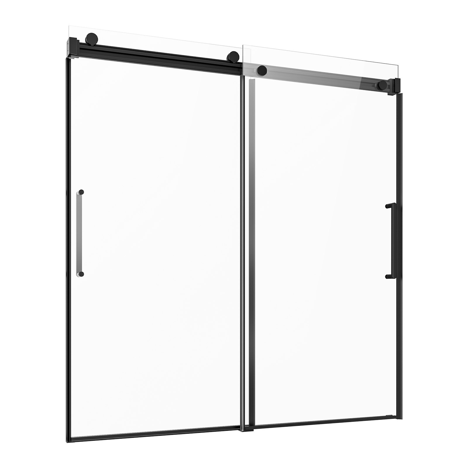 VEVOR Frameless Sliding Bathtub Door, 56-60 in.W x 60 in.H, Frameless Shower Glass Door, Frameless Double Sliding Tub Door with 5/16 in Clear Tempered Glass and Stainless Steel Handle, Black Finish
