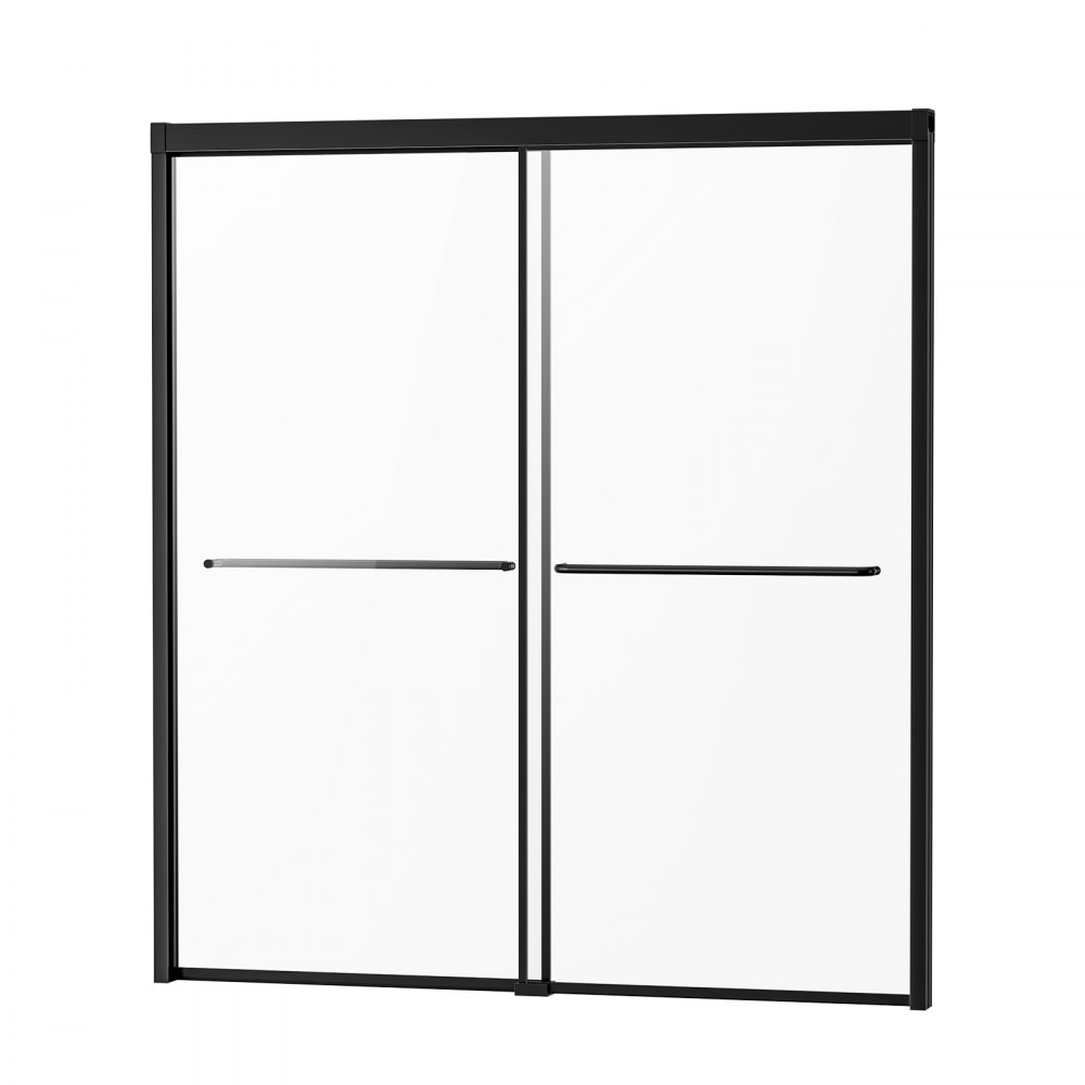 VEVOR Bathtub Shower Door, 1422-1524 mm x 1524 mm, Semi-Frameless Double Sliding Tub Door, Semi-Frameless Bypass Tub Door with 1/4 in Shatterproof Tempered Glass and Stainless Steel Handle, Black