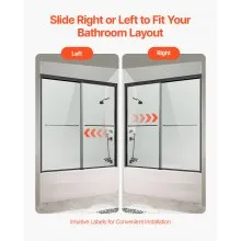VEVOR Bathtub Shower Door 50-60 in. W x 60 in. H Semi-Frameless Bypass Tub Door