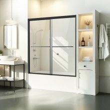 VEVOR Bathtub Shower Door 1422-1524 mm x 1524 mm Semi-Frameless Bypass Tub Door