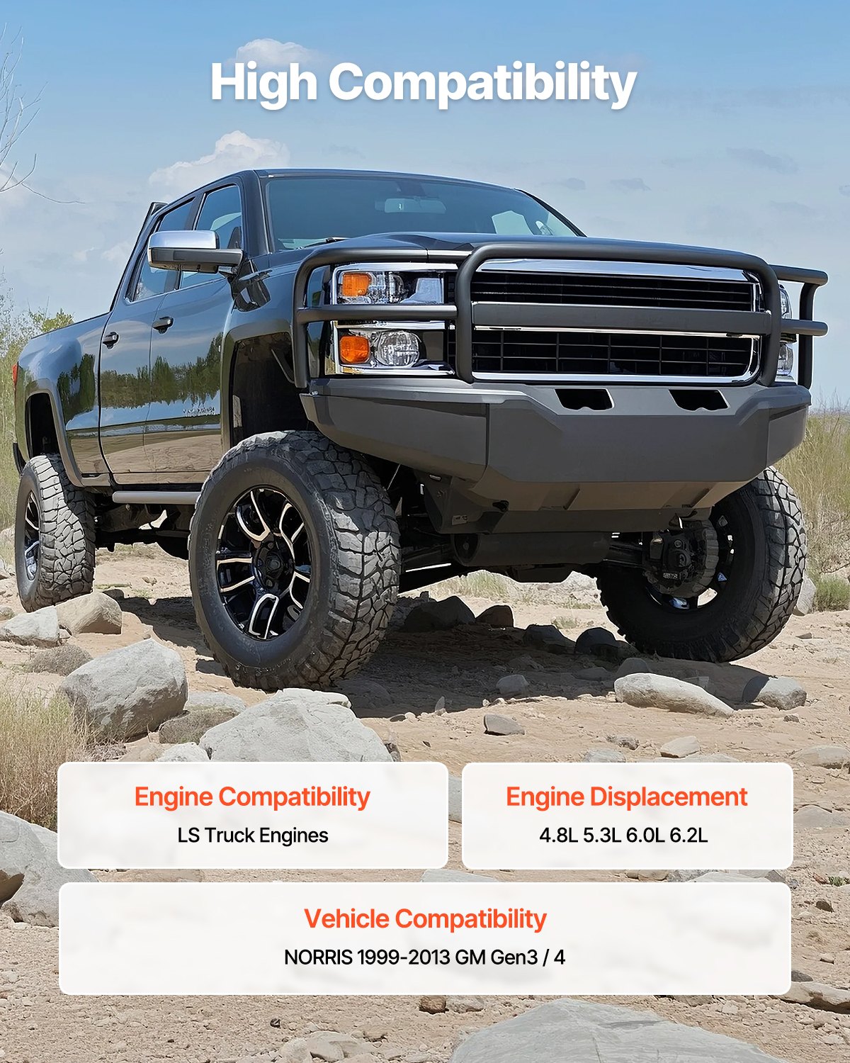 VEVOR LS Truck Cam Kit, 5-Piece Set, Includes Pushrods Springs & Seals, Compatible with 1999-2013 GM Gen3/4 Norris Trucks, Fits 4.8L, 5.3L, 6.0L ,6.2L Engines, OE 12625437 SP011-16