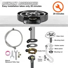 VEVOR Glass Rinser 10-Hole 360° Rotating Stainless Steel Washer ABS Cup Holder