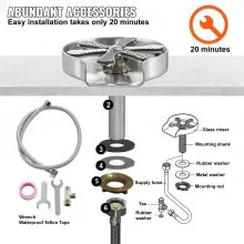 VEVOR Glass Rinser, 10 Powerful Spraying Jets 360° Rotating Cup Rinser for Sink, 304 Stainless Steel Faucet Cup Washer with Silicone Nonslip Pad for Baby Bottle, Glass Cup, Wine Glass (Drawing Base)