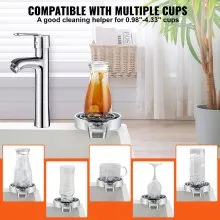 VEVOR Glass Rinser, 10 Powerful Spraying Jets 360° Rotating Cup Rinser for Sink, Wearproof ABS Sink Faucet Cup Washer & ABS Cup Holder for Baby Bottle, Glass Cup, Wine Glass (Silver-White Base)
