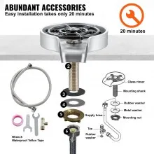 VEVOR Glass Rinser, 10 Powerful Spraying Jets 360° Rotating Cup Rinser for Sink, Wearproof ABS Sink Faucet Cup Washer & ABS Cup Holder for Baby Bottle, Glass Cup, Wine Glass (Silver-White Base)