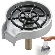 VEVOR Glass Rinser, 10 Powerful Spraying Jets 360° Rotating Cup Rinser for Sink, Wearproof ABS Sink Faucet Cup Washer & ABS Cup Holder for Baby Bottle, Glass Cup, Wine Glass (Silver-White Base)