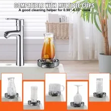 VEVOR Glass Rinser, 10 Powerful Spraying Jets 360° Rotating Cup Rinser for Sink, 304 Stainless Steel Faucet Cup Washer with ABS Cup Holder for Baby Bottle, Glass Cup, Wine Glass (Silver Grey Base)