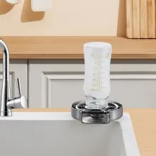 VEVOR Glass Rinser, 10 Powerful Spraying Jets 360° Rotating Cup Rinser for Sink, 304 Stainless Steel Faucet Cup Washer with ABS Cup Holder for Baby Bottle, Glass Cup, Wine Glass (Silver Grey Base)