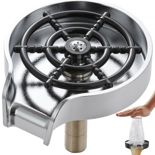 VEVOR Glass Rinser, 10 Powerful Spraying Jets 360° Rotating Cup Rinser for Sink, Wearproof ABS Kitchen Sink Faucet Cup Washer & ABS Cup Holder for Baby Bottle, Glass Cup, Wine Glass(Silver Grey Base)