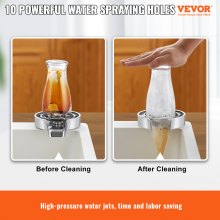 VEVOR Glass Rinser, 10 Powerful Spraying Jets 360° Rotating Cup Washer Cleaner for Sink, Wearproof ABS Kitchen Faucet Attachment and Rudder-Shaped Holder for All Kinds of Bottles (Silver Grey Base)