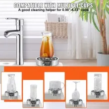 VEVOR Glass Rinser, 10 Powerful Spraying Jets 360° Rotating Cup Rinser for Sink, Wearproof ABS Kitchen Sink Faucet Cup Washer & ABS Cup Holder for Baby Bottle, Glass Cup, Wine Glass(Silver Grey Base)