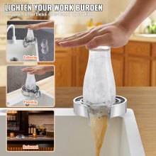 VEVOR Glass Rinser, 10 Powerful Spraying Jets 360° Rotating Cup Washer Cleaner for Sink, Wearproof ABS Kitchen Faucet Attachment and Rudder-Shaped Holder for All Kinds of Bottles (Silver Grey Base)