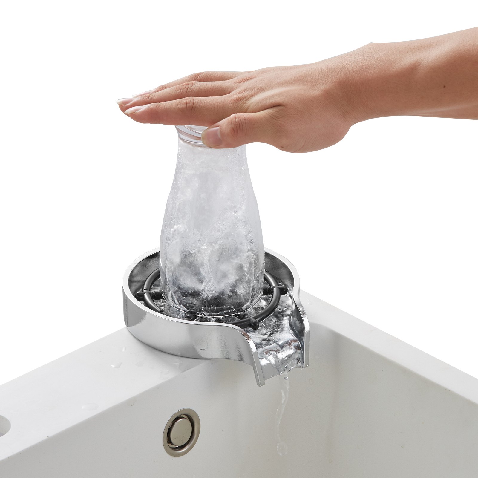 VEVOR Glass Rinser, 10 Powerful Spraying Jets 360° Rotating Cup Rinser for Sink, Wearproof ABS Kitchen Sink Faucet Cup Washer & ABS Cup Holder for Baby Bottle, Glass Cup, Wine Glass(Silver Grey Base)