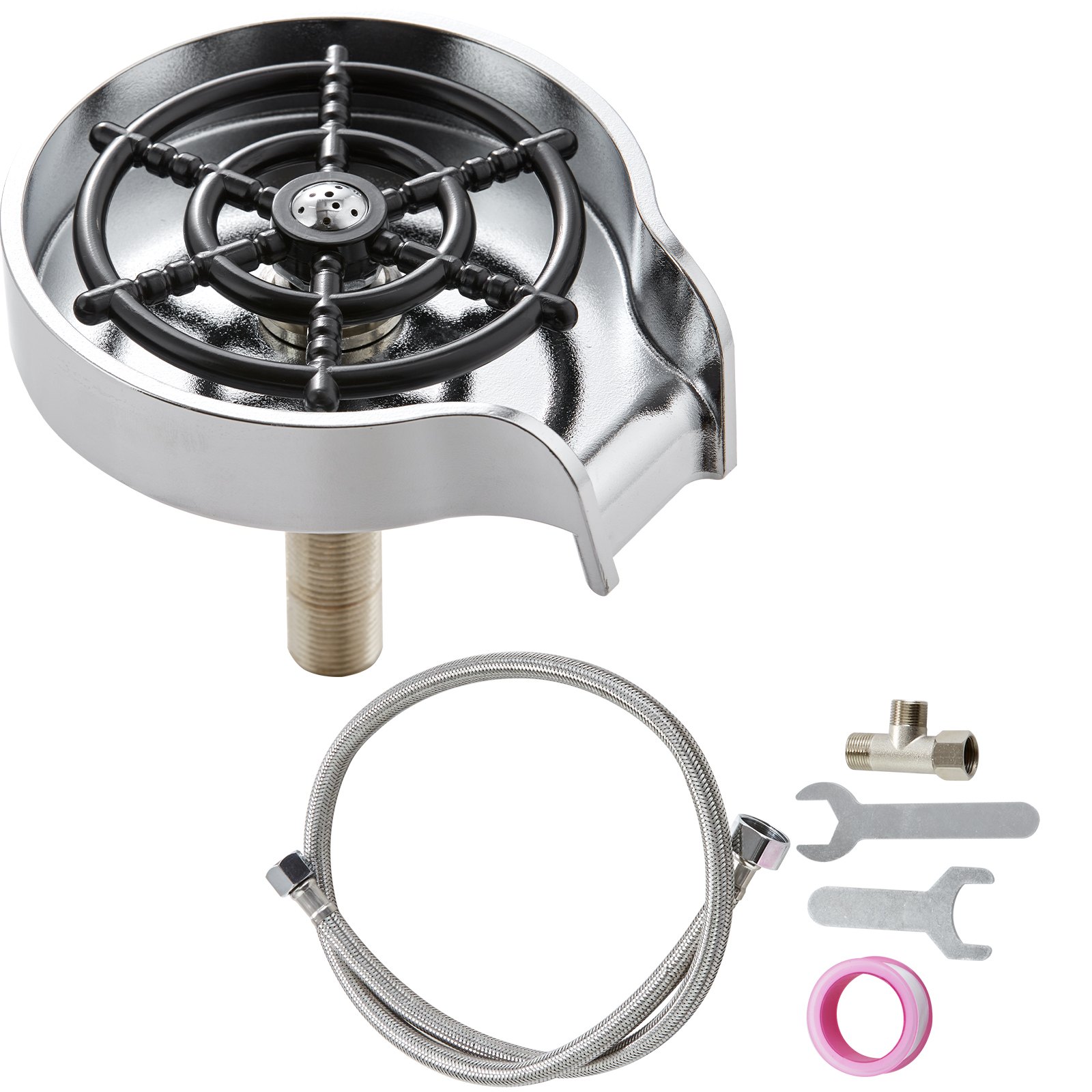 VEVOR Glass Rinser, 10 Powerful Spraying Jets 360° Rotating Cup Rinser for Sink, Wearproof ABS Kitchen Sink Faucet Cup Washer & ABS Cup Holder for Baby Bottle, Glass Cup, Wine Glass(Silver Grey Base)