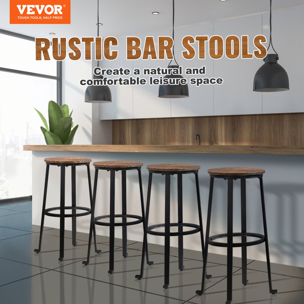 VEVOR Rustic Bar Stools Counter Height Round Bar Chairs with Footrest 29" 2 Set