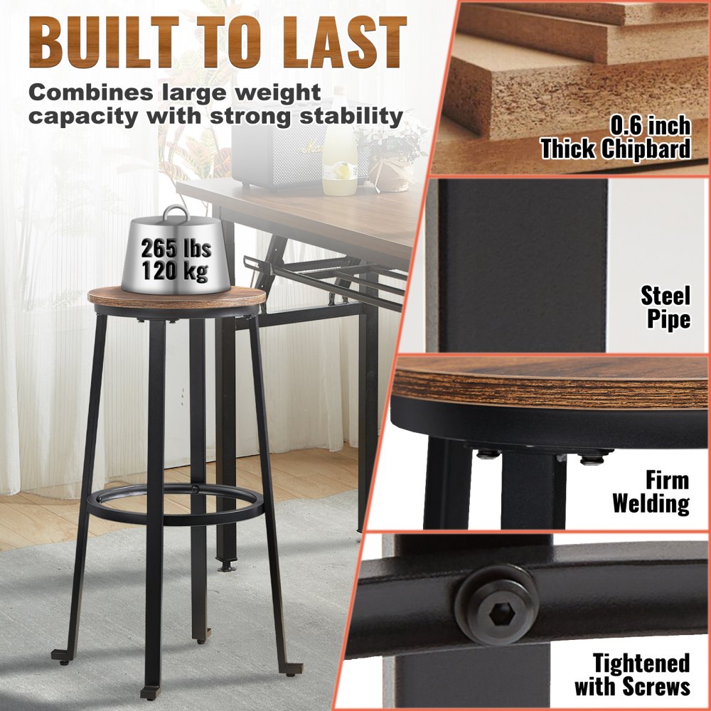 VEVOR Rustic Bar Stools Counter Height Round Bar Chairs with Footrest 29" 2 Set