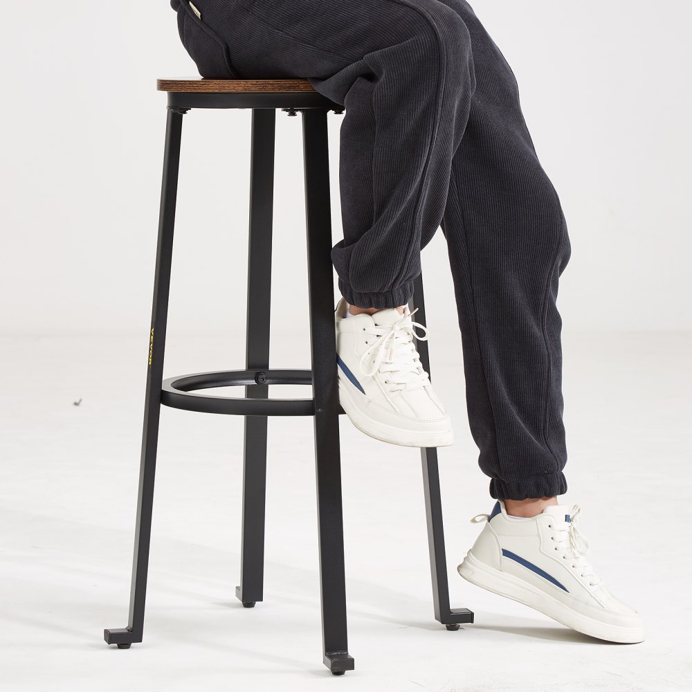 VEVOR Rustic Bar Stools Counter Height Round Bar Chairs with Footrest 29" 2 Set