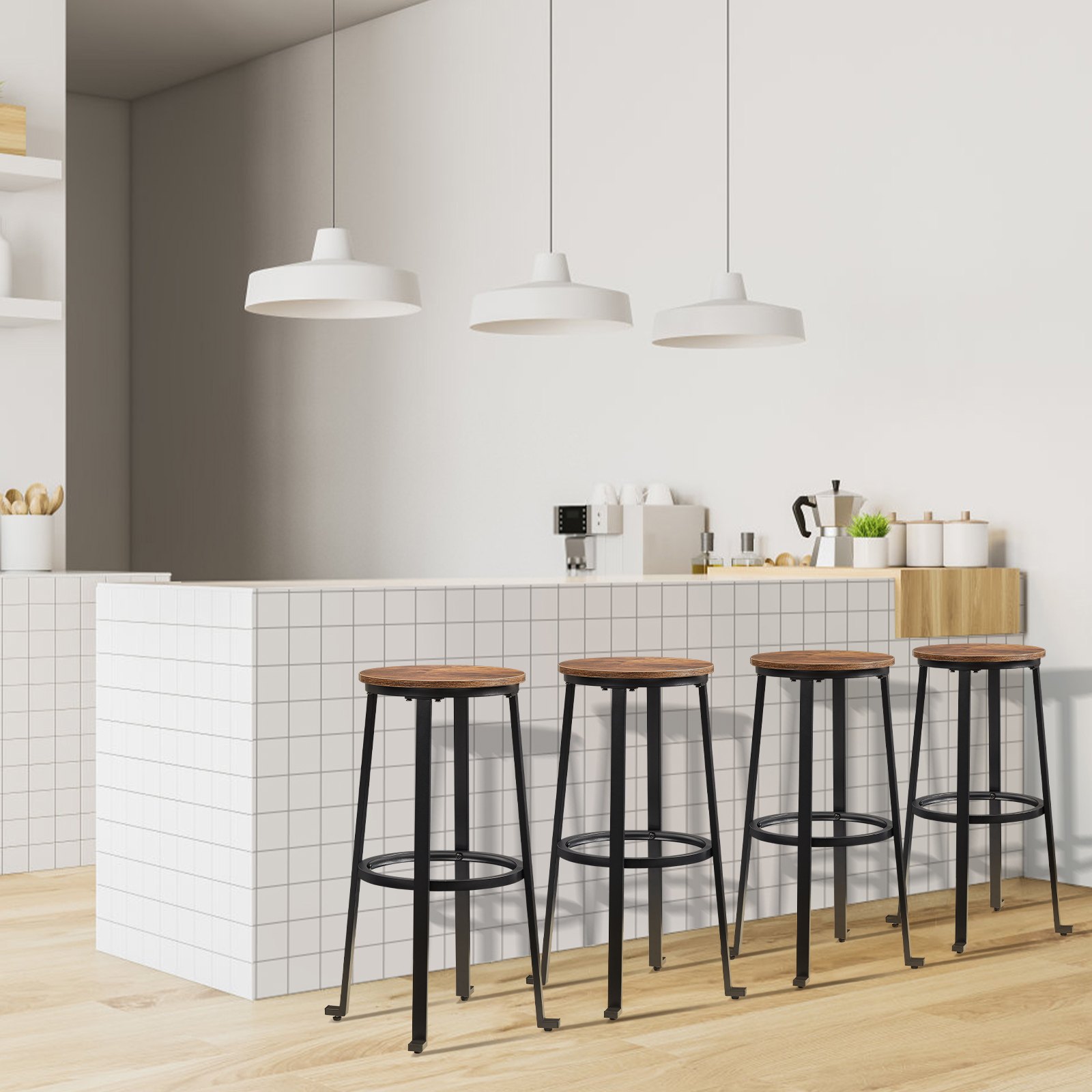 VEVOR Rustic Bar Stools Counter Height Round Bar Chairs with Footrest 29" 2 Set