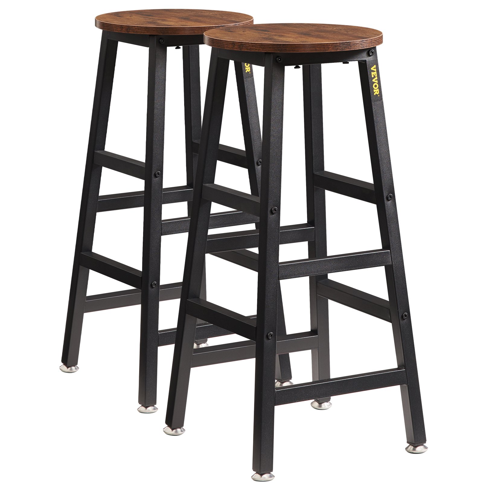 VEVOR Rustic Bar Stools 2 Set Counter Height Round Bar Chair with Footrest 27.6"