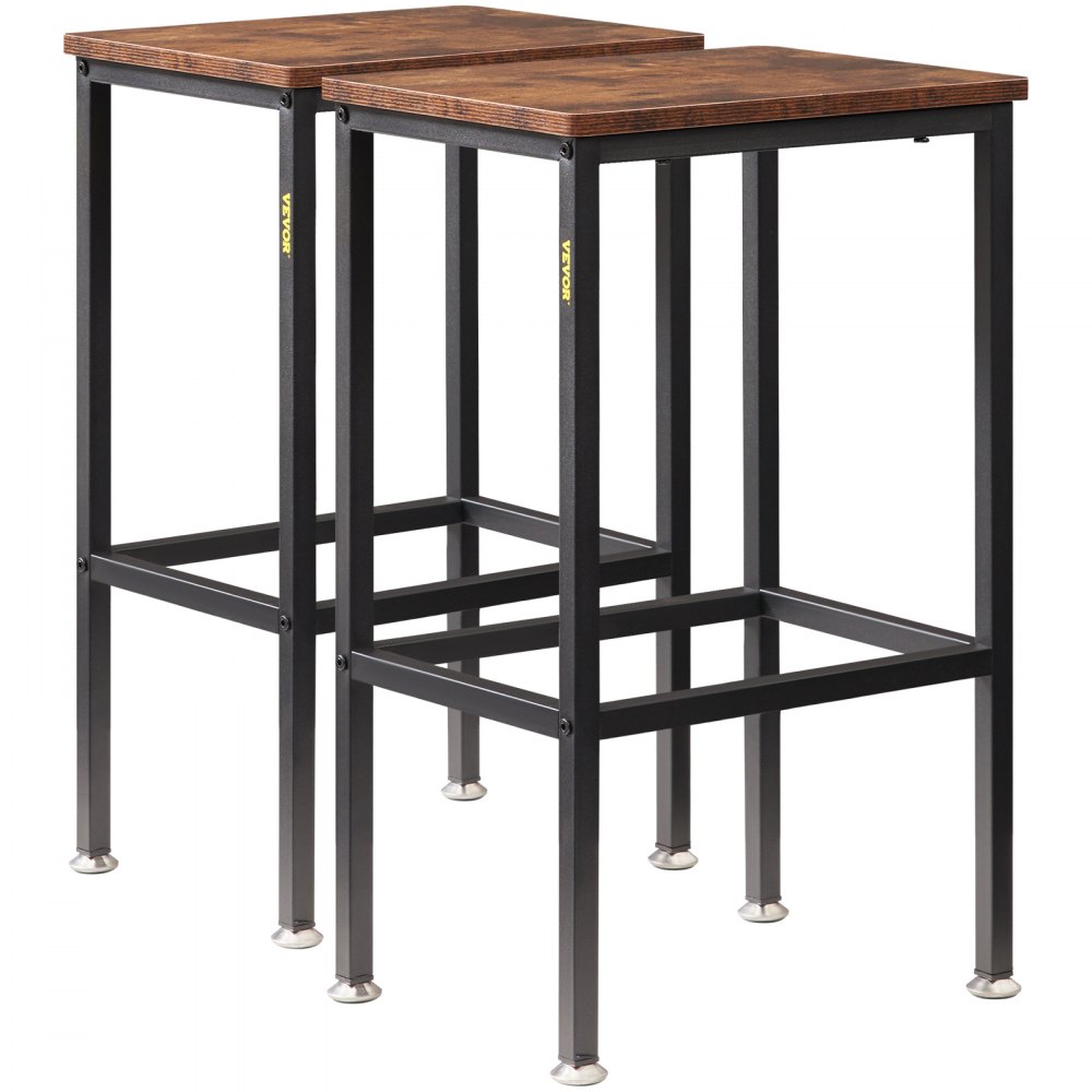 VEVOR Rustic Bar Stools 2 Set Rectangle Counter Bar Chairs with Footrest 25.6"