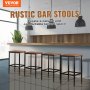 VEVOR Rustic Bar Stools 2 Set Rectangle Counter Bar Chairs with Footrest 25.6"