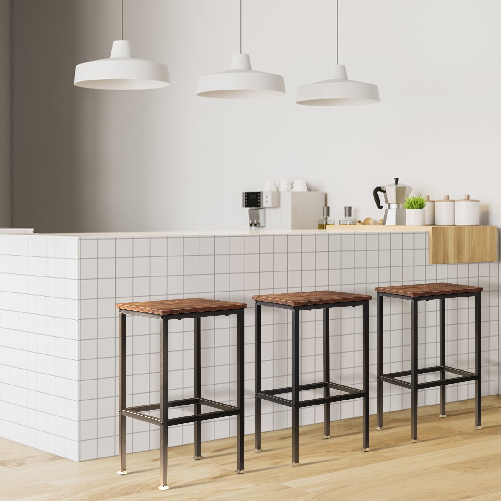 VEVOR Rustic Bar Stools 2 Set Rectangle Counter Bar Chairs with Footrest 25.6"