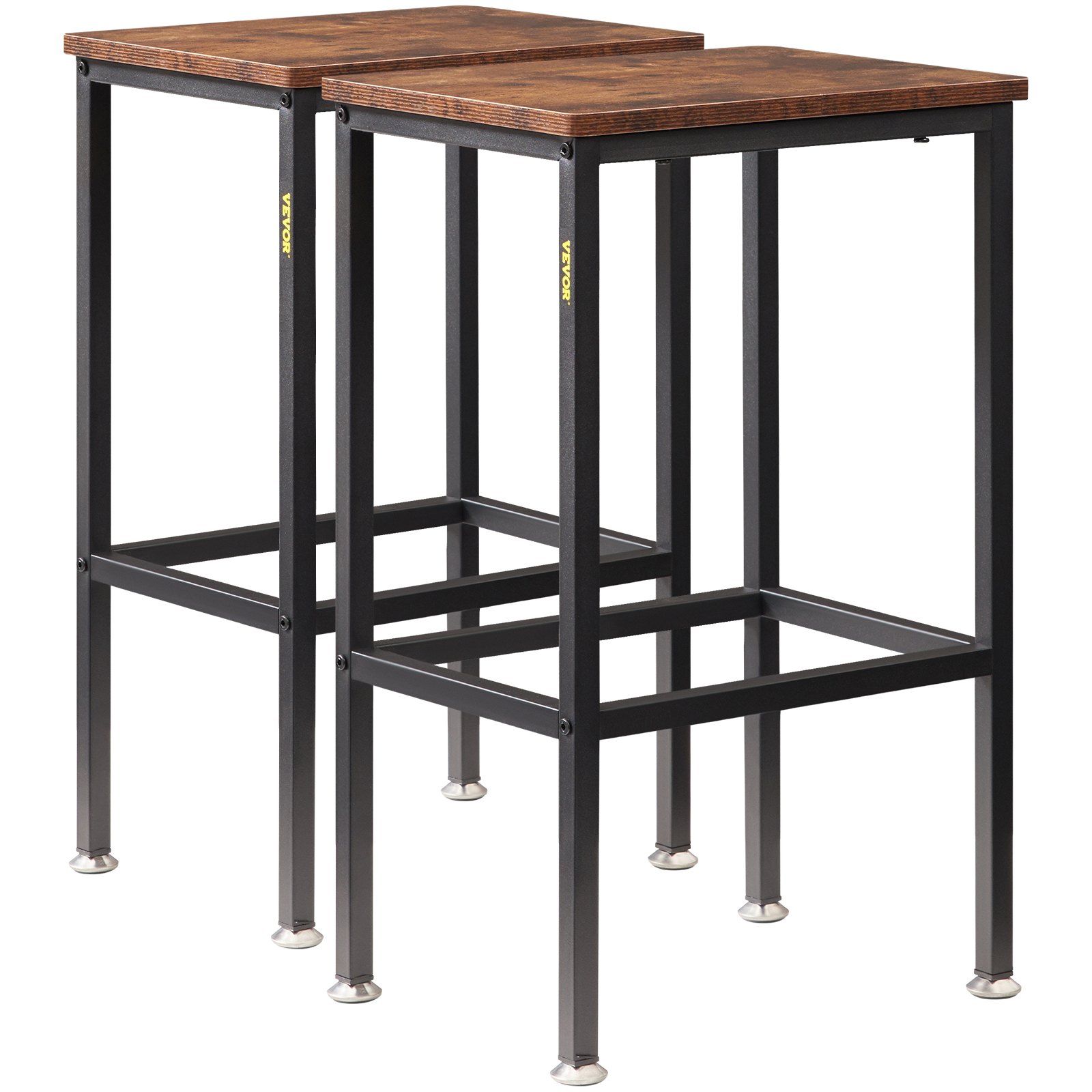 VEVOR Rustic Bar Stools 2 Set Rectangle Counter Bar Chairs with Footrest 25.6"