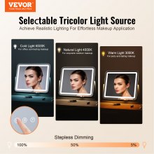 VEVOR Lighted Makeup Mirror 3 Color Vanity w/ USB Port Magnification21.7x17.7 in