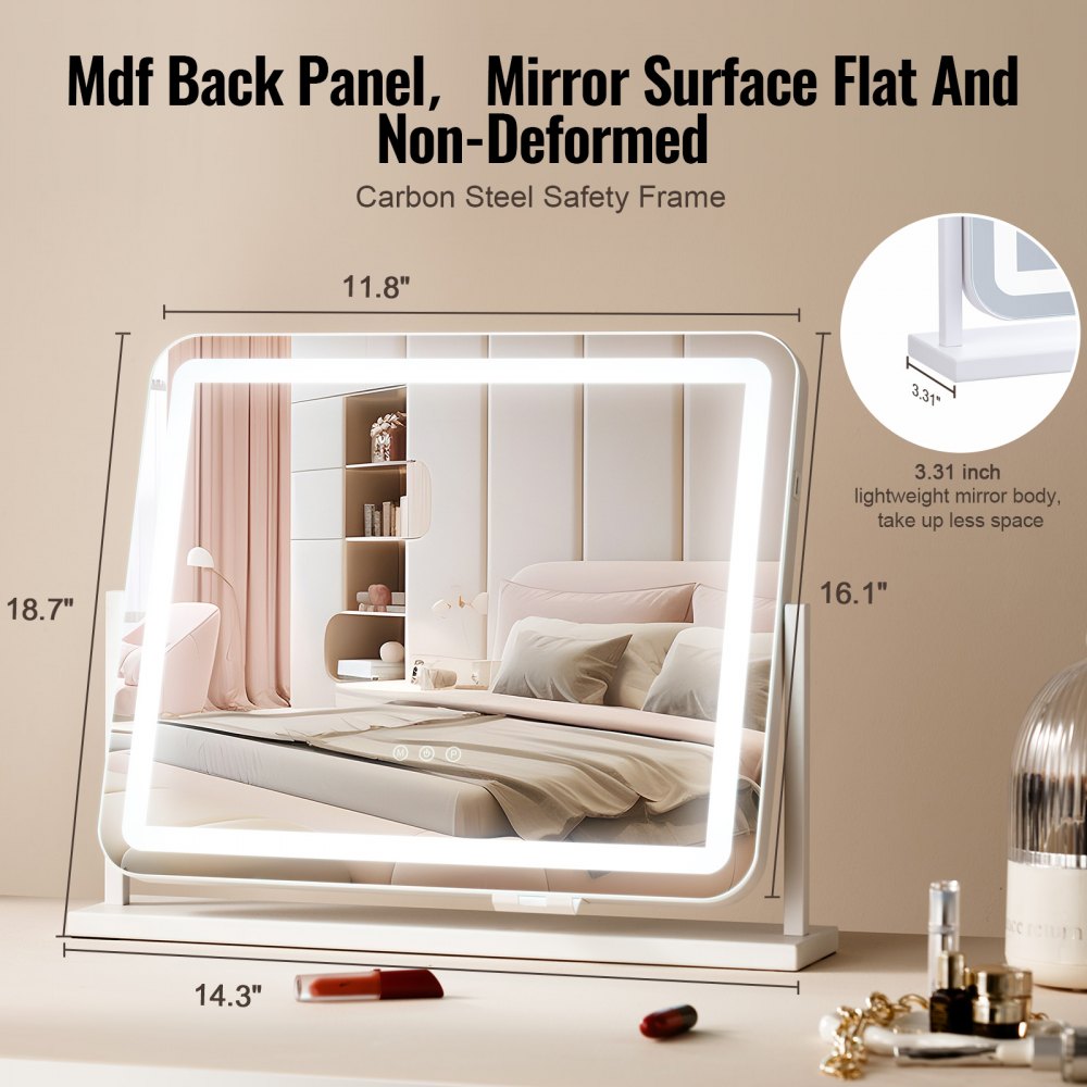 VEVOR Vanity Mirror with Lights, Three Color Lighting Modes, Lighted Makeup LED Mirror, and 5X Magnification,USB Port, Smart Touch Control, 360°Rotation (21.7x17.7 in, White)