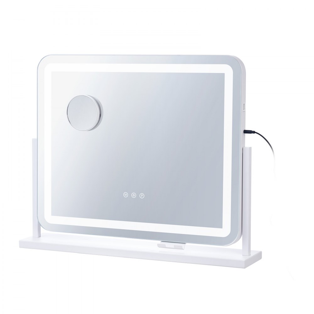 VEVOR Vanity Mirror with Lights, Three Color Lighting Modes, Lighted Makeup LED Mirror, and 5X Magnification,USB Port, Smart Touch Control, 360°Rotation (21.7x17.7 in, White)